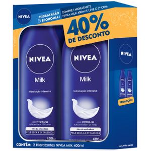 Kit Loção Nivea Body Milk Pele Extra Seca 400ml com 40% desconto no 2º item