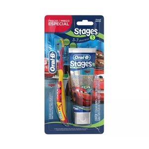 Kit infantil Oral-B Stages Carros Creme Dental 75g + Escova Dental