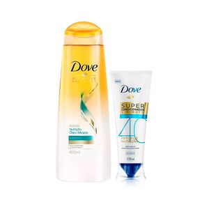 Kit Dove Nutrição Óleo Micelar 400ml + Super Condicionador Fator de Nutrição 40 170ml c/ 25% de Desconto