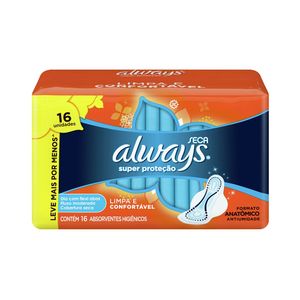 Absorvente Always Super Proteção com Abas 16 Unidades Seca