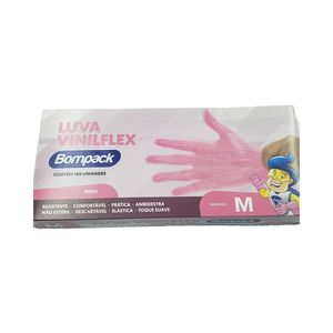 Luva Bompack Viniflex Sem Pó Rosa C/100 Unidades M