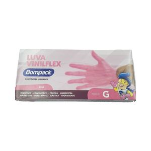 Luva Bompack Vinilflex Sem Pó Rosa C/100 Unidades G