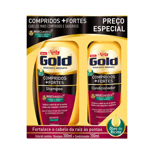 Kit Niely Gold Shampoo 300ml + Condicionador 200ml Compridos + Fortes