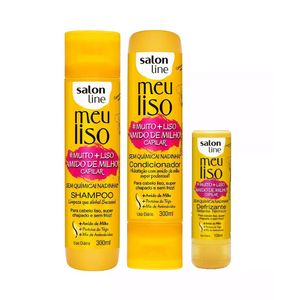 Kit Salon Line Shampoo + Condicionador 300ml + Defrizante Meu Liso Amido 200ml