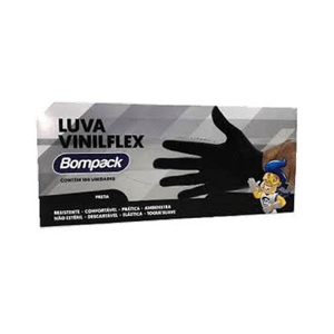 Luva Vinilflex Bompack Preta 100 unidades M