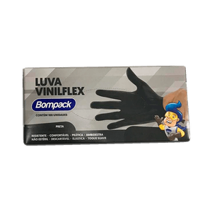 Luva Bompack Vinilflex Preta 100 Unidades P