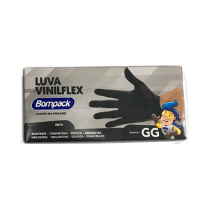 Luva Bompack Vinilflex Preta 100 Unidades GG