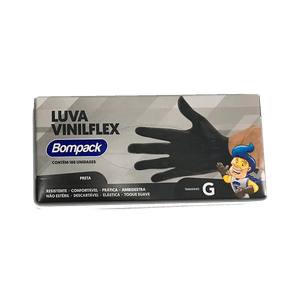 Luva Bompack Vinilflex Preta 100 Unidades G