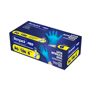 Luva Bompack Nitrilica com 100 Unidades Azul G