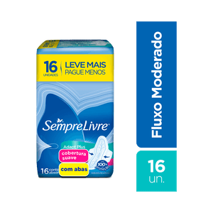 Absorvente Sempre Livre Adapt Plus Suave com Abas 16 Unidades