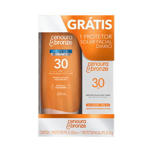 Kit Protetor Cenoura & Bronze 200ml FPS 30 Grátis Protetor Facial 50g FPS 30