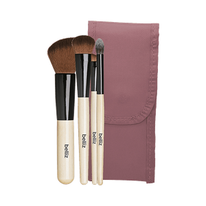 Kit Pincéis de Maquiagem Belliz Facial com 4 + Estojo Marfim