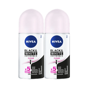 Kit NIVEA Desodorante Antitranspirante Roll-on Invisible Black & White Clear 50ml (2 Produtos)