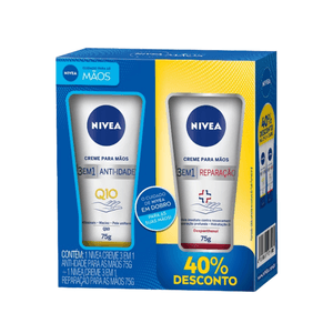 Kit Nivea Creme para Mãos Anti-Idade 75g + Creme para Mãos Reparação 75g