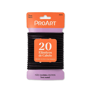Elástico de Cabelo ProArt 3mm Preto com 20 Unidades