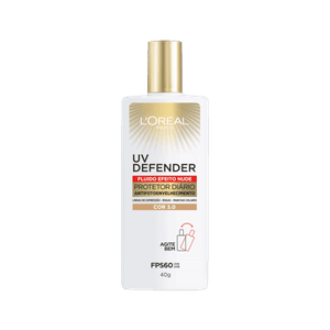 Protetor Solar Facial L'Oréal Paris Defender Fluido FPS 60 Cor Nude 40g