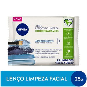 Lenços de Limpeza Demaquilantes NIVEA 3 EM 1 Ação Refrescante 25 unidades