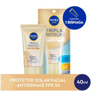 NIVEA SUN Protetor Solar Facial Tripla Proteção Loção Antissinais FPS 50 40ml