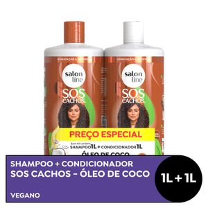 Kit Shampoo e Condicionador SOS Cachos Óleo de Coco Absoluta Litrão Salon Line 1L