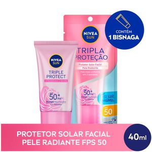 NIVEA SUN Protetor Solar Facial Tripla Proteção Loção Pele Radiante FPS50 40ml