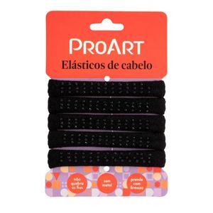 Elástico de Cabelo ProArt Preto com Pedrinha 5 Unidades