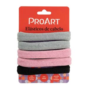 Elástico de Cabelo ProArt Rosa Cinza e Preto 5 unidades