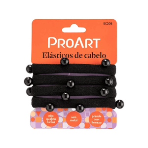 Elástico de Cabelo ProArt Preto com Perola 4 Unidades