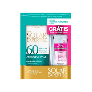 Kit L'Oréal Expertise Protetor Solar Facial FPS60 40g + Água Micelar 100ml