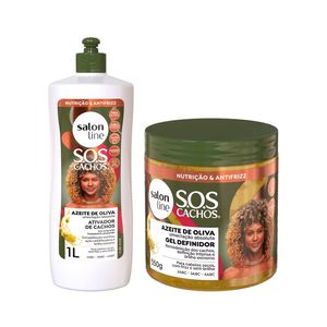 Kit Salon Line SOS Cachos Azeite de Oliva Ativador de Cachos + Gel Definidor