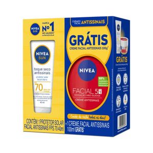 Kit Protetor Solar + Creme Facial Nivea Sun Antissinais Fps70 e 5 em 1