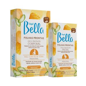 Kit Folhas Prontas Depil Bella Corporal + Facial Aloe Vera