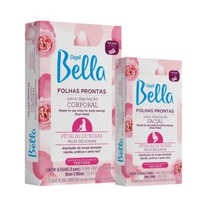 Kit Folhas Prontas Depil Bella Corporal + Facial Pétalas de Rosas