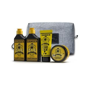 Kit Barba Forte Danger Viagem Shampoo + Condicionador + Balsamo + Pomada Grátis Necessaire