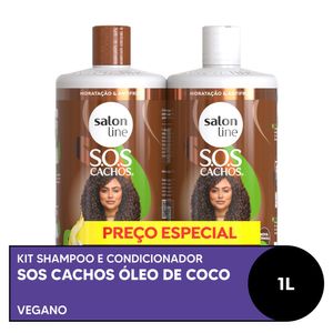 Kit Shampoo e Condicionador SOS Cachos Óleo de Coco Absoluta Litrão Salon Line 1L