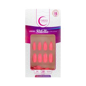 Unhas Fhaces Stiletto Colors  Salmão 28 Unidades (UE1301)