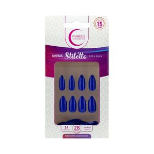 Unhas Fhaces Stiletto Colors Azul Safira 28 Unidades (UE1304)