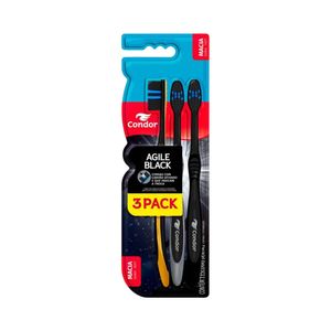 Escova Dental Condor Agile Black 3 Unidades Macia